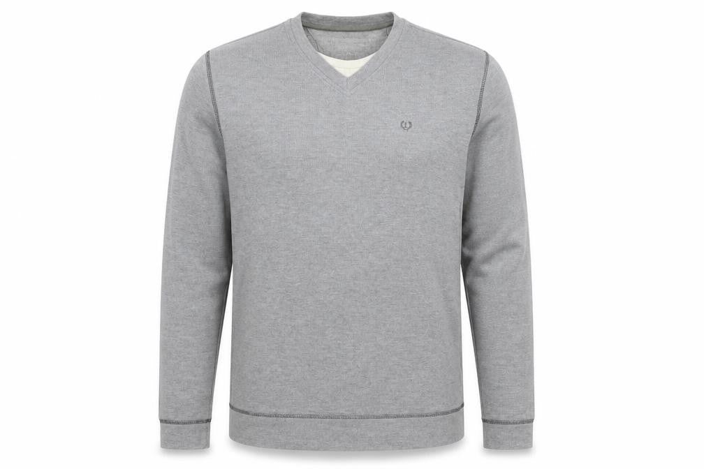 Front view of Lincoln men’s grey pullover sweatshirt, size M
