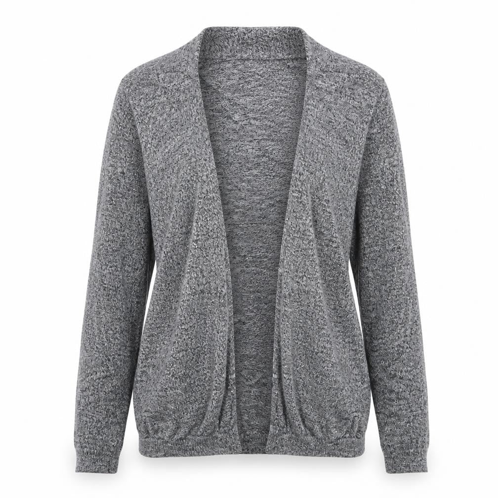 Front view of New Look women’s grey cardigan jumper, size UK 6