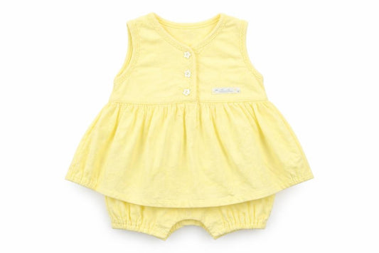 Front view of Arbella girls’ yellow babygrow one-piece, size 0-3, months