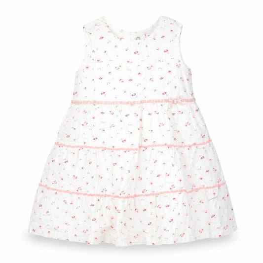 Front view of Adams girls’ white floral a-line, size 3-6, months