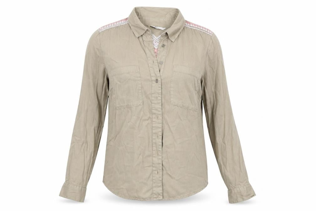 Tu Womens Beige Geometric  Basic Button-Up Size 10