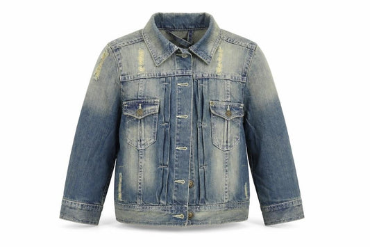 Front view of Papaya women’s blue denim jacket, size UK 8