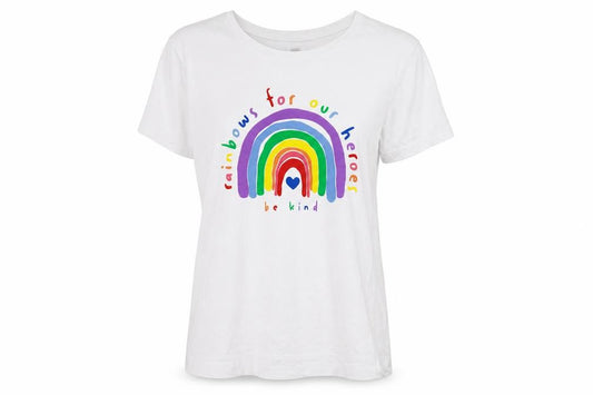 Front view of F&F women’s white basic t-shirt, size S, - be kind