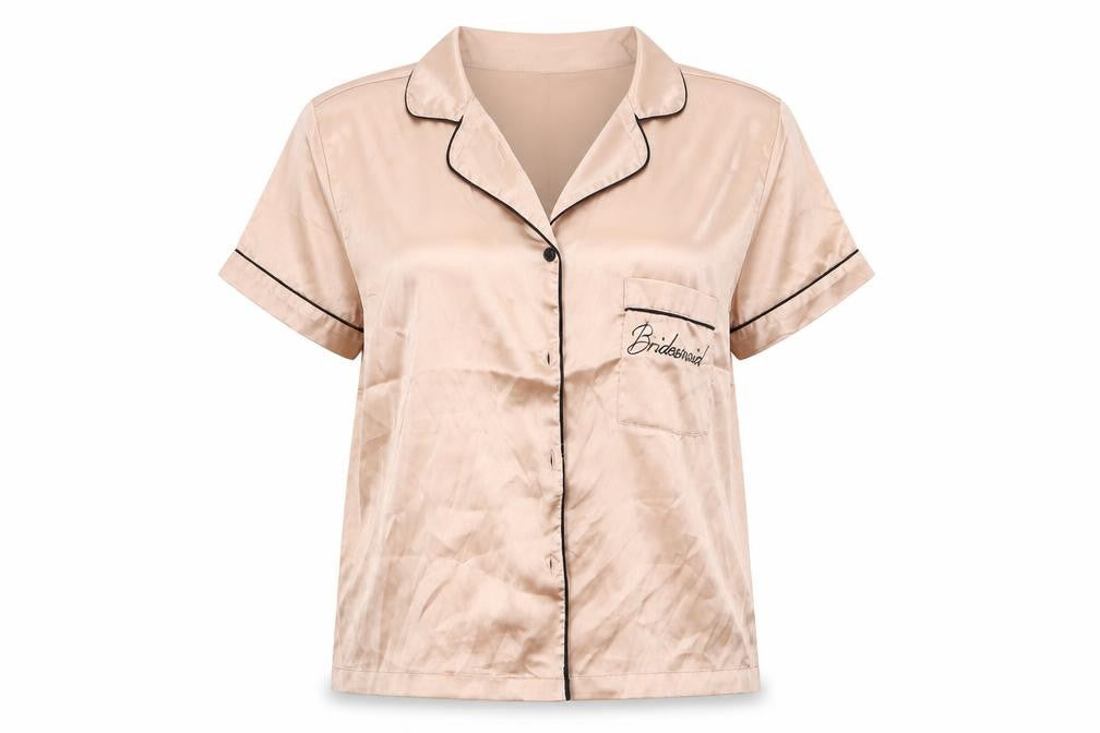 Front view of Boohoo women’s orange pyjama top, size UK 10, - bridesmaid