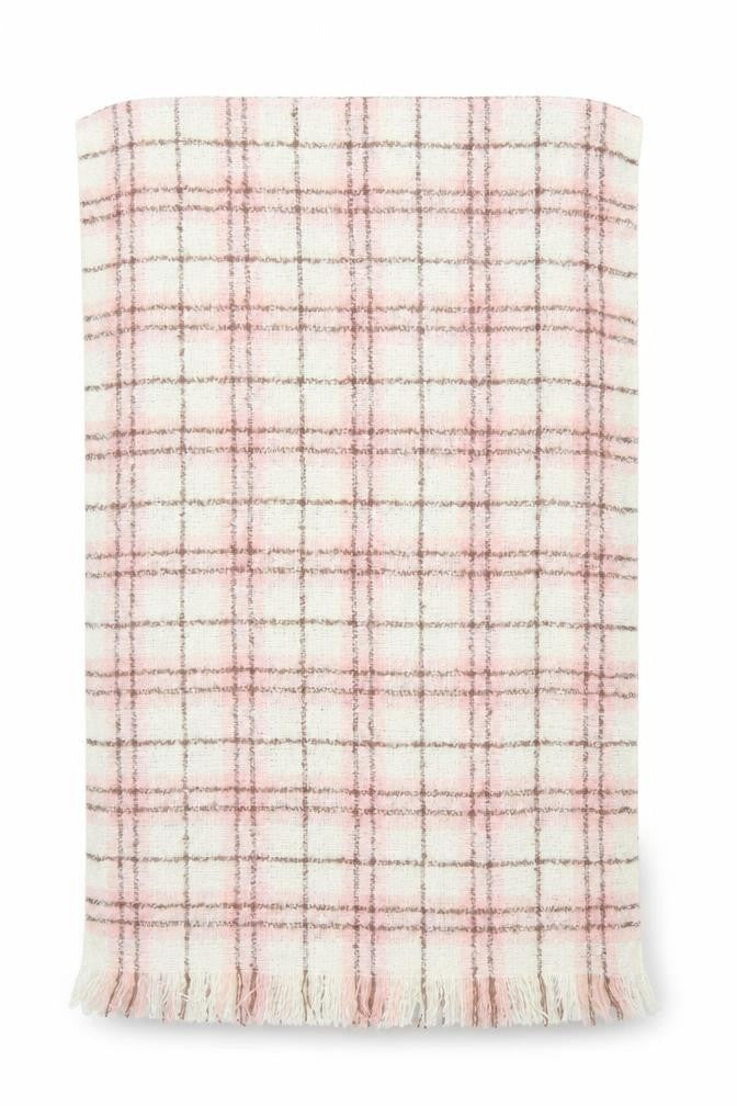 Front view of Thomas Calvis women’s pink check shawl/wrap - tomas calvi