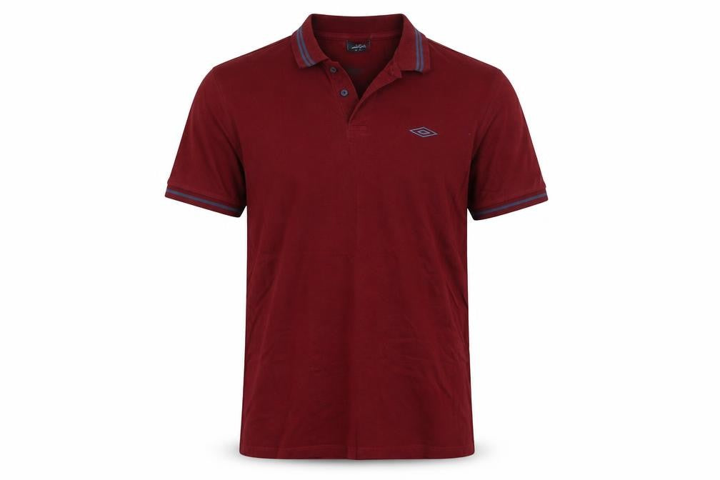 Front view of Umbro men’s red polo, size L