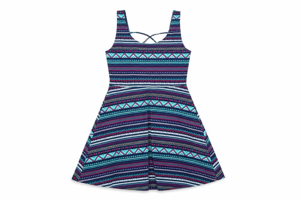 Front view of Springfield women’s blue striped a-line, size L
