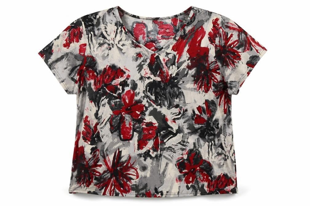 Front view of Cruz women’s grey floral basic blouse, size XL