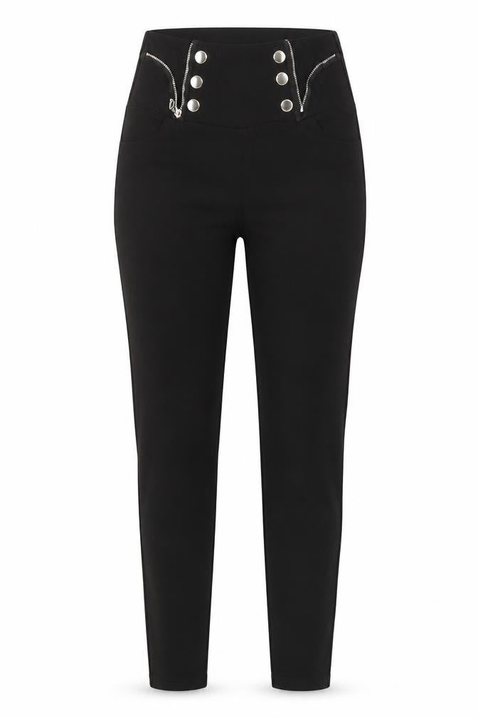 Front view of women’s black jegging jeans, size S, 25-inch leg