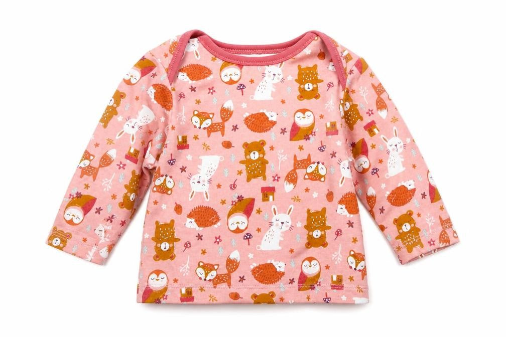 Front view of Nutmeg girls’ multicoloured animal print basic t-shirt, size 3-6, months
