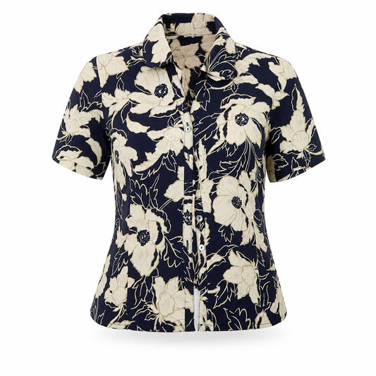 Front view of Prewron women’s multicoloured floral basic button-up, size UK 10