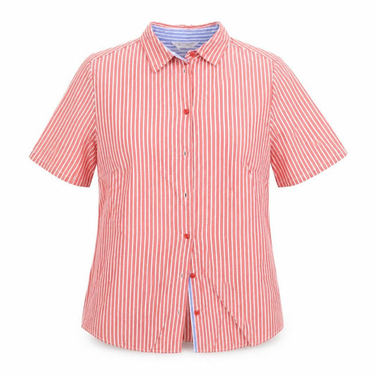Front view of Prewron women’s red striped basic button-up, size UK 10