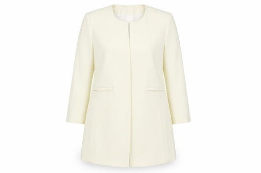 Front view of Missguided women’s beige jacket sport coat, size UK 14