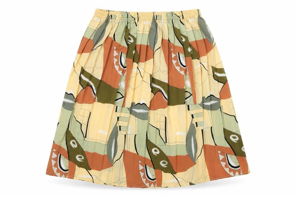 Front view of Preworn women’s multicoloured geometric a-line skirt, size UK 30, in