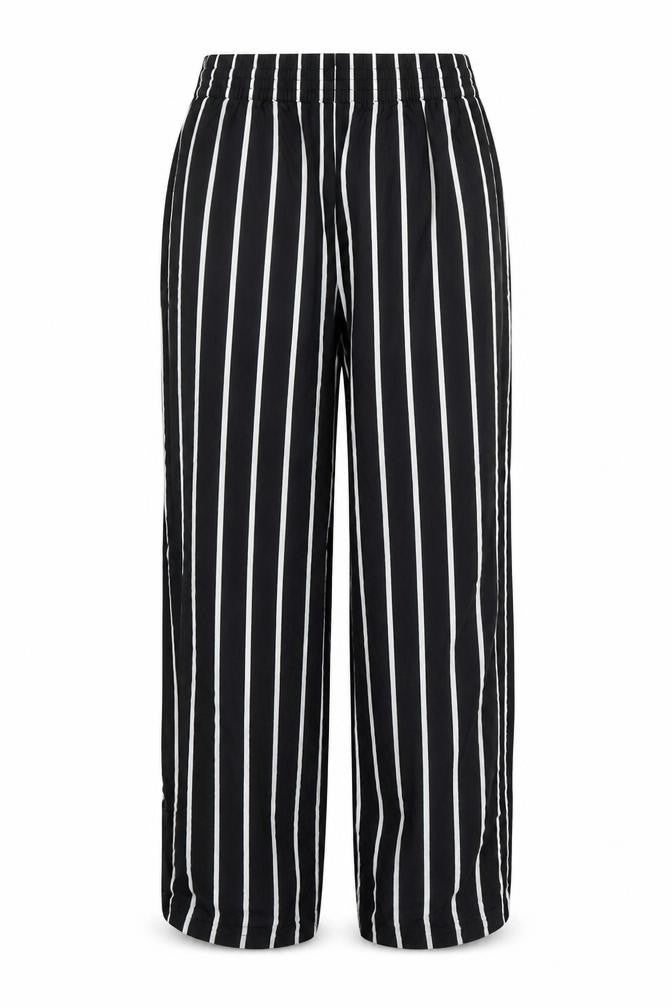 Front view of H&M women’s black striped trousers, size UK 4, 28-inch leg