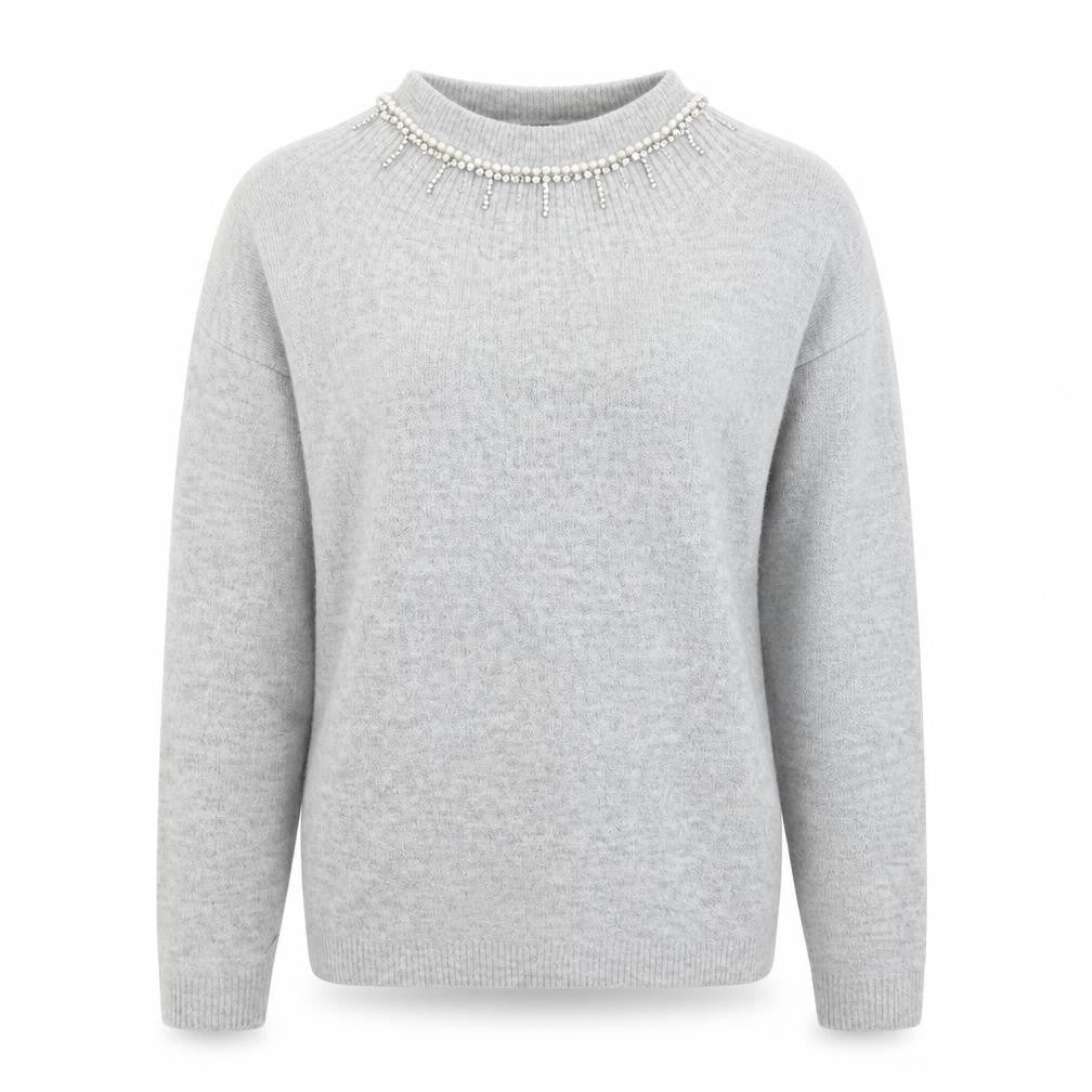 Front view of Dorothy Perkins women’s grey knit jumper, size UK 14