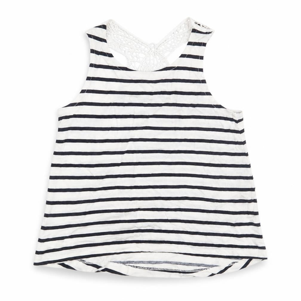 Front view of H&M girls’ white striped basic tank, size 4-5, years