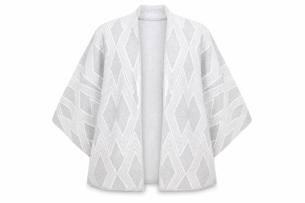 Front view of Atmosphere women’s grey argyle/diamond wrap jumper one size