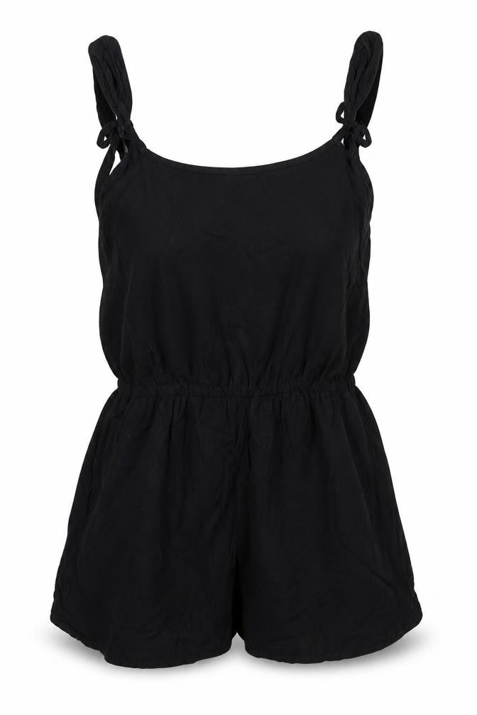 Front view of H&M women’s black bodysuit one-piece, size UK 12