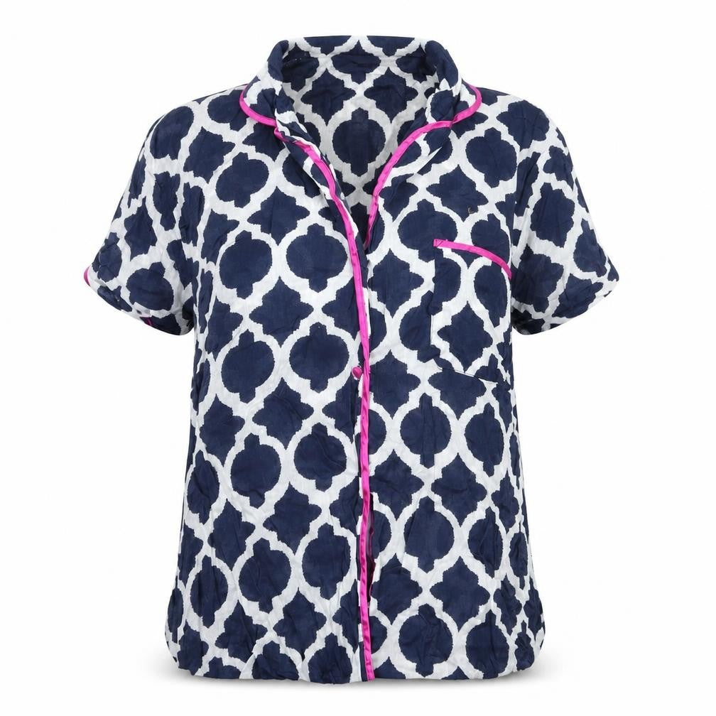 cotton real Mens Blue Geometric   Pyjama Top Size M