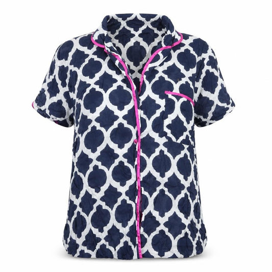 cotton real Mens Blue Geometric   Pyjama Top Size M