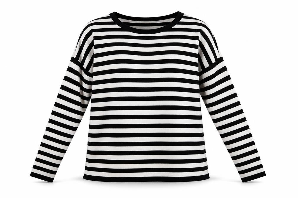 Front view of H&M women’s black striped knit jumper, size XS