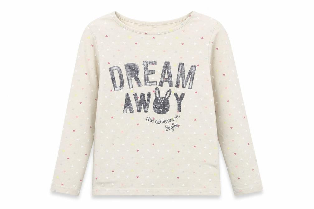Front view of H&M girls’ beige polka dot basic t-shirt, size 5-6, years
