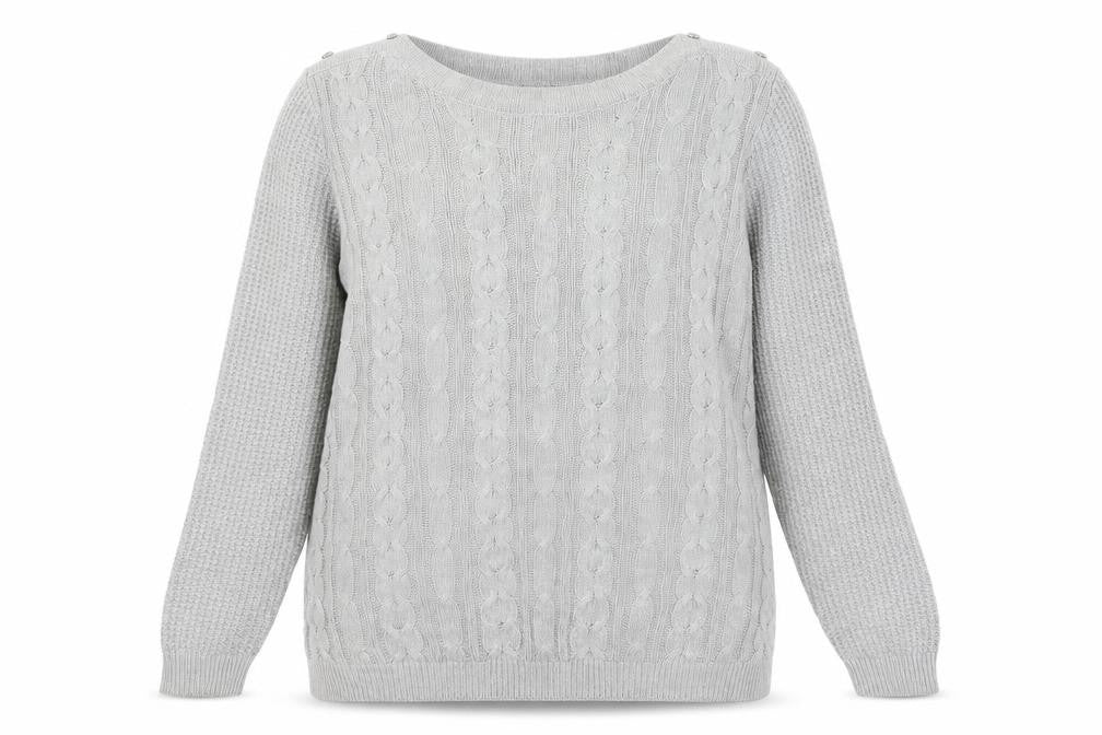 Front view of Isle women’s grey knit jumper, size UK 14