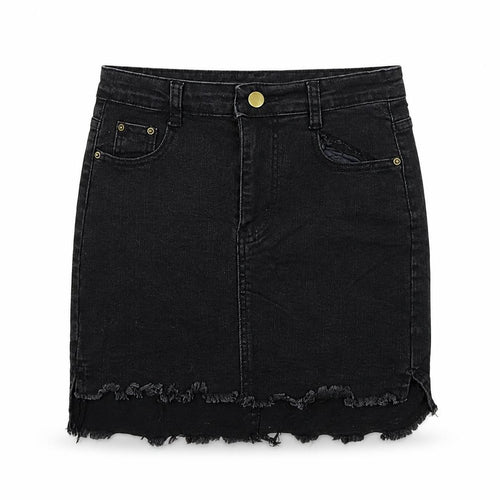 Preworn Womens Black  Denim Mini Skirt Size M  - Distressed