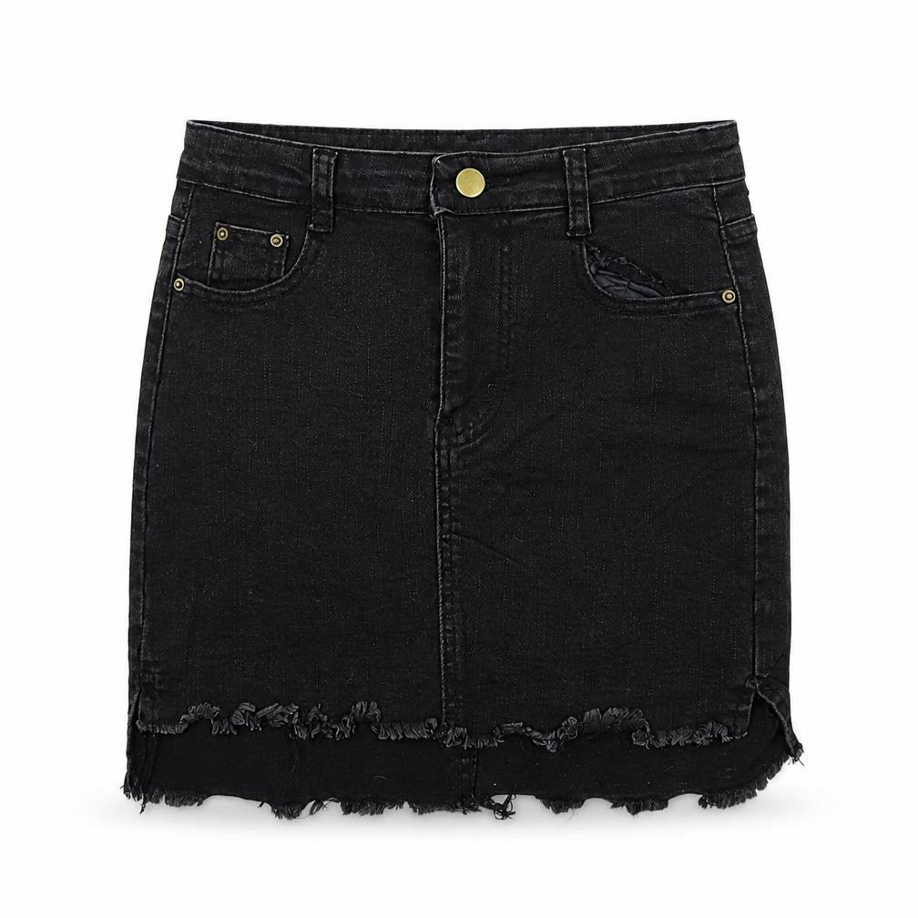 Preworn Womens Black  Denim Mini Skirt Size M  - Distressed