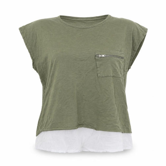 Front view of Atmosphere women’s green jersey basic t-shirt, size UK 12
