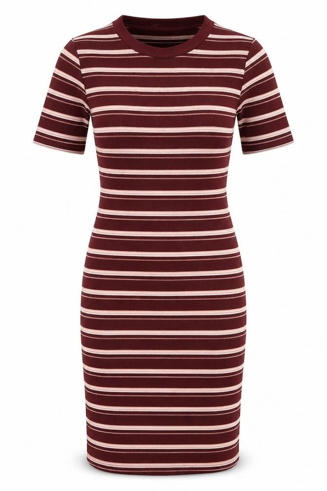 Front view of H&M women’s multicoloured striped pencil dress, size UK 4