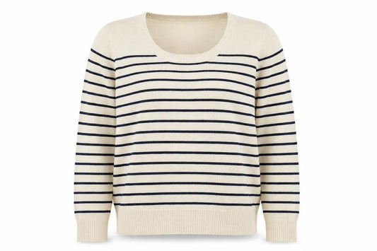 Front view of Papaya women’s beige striped jumper, size UK 14