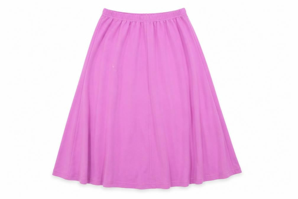 Front view of DMART women’s pink flare skirt, size UK 10