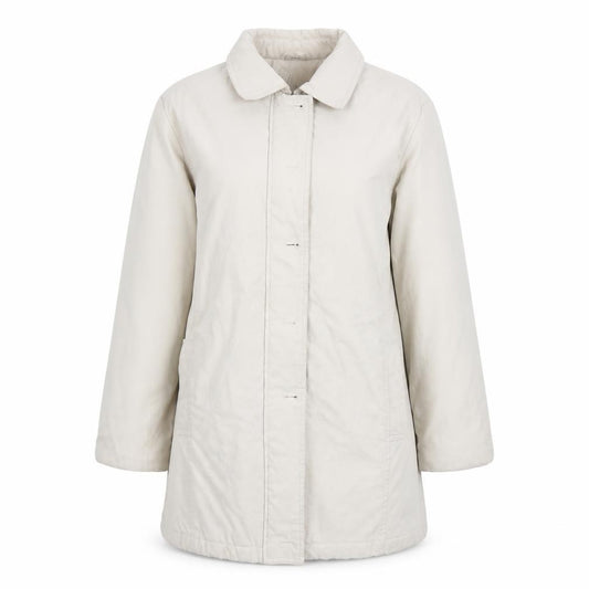 Front view of Klass women’s beige overcoat coat, size L