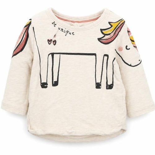 F&F Girls Beige   Basic T-Shirt Size 0-3 Months  - unicorn