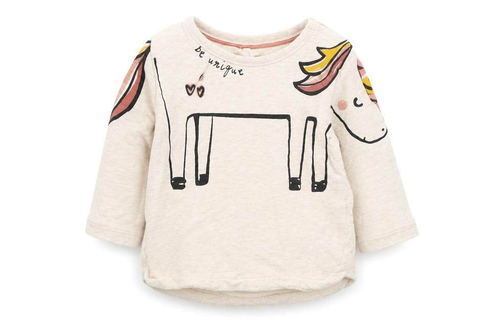 F&F Girls Beige   Basic T-Shirt Size 0-3 Months  - unicorn