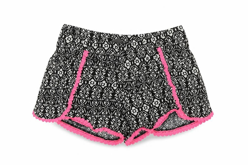 Front view of Primark girls’ black argyle/diamond sailor shorts, size 8-9, years
