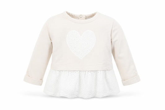 Front view of Prenatal girls’ beige jumper, size 3-6, months