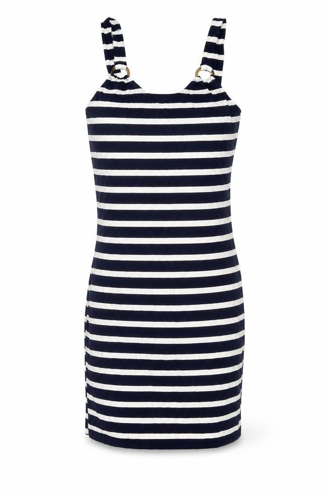 Front view of F&F women’s blue striped mini, size UK 6