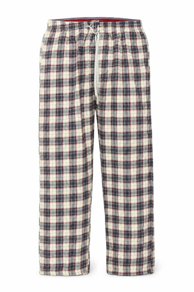 Front view of royal class men’s beige check trousers, size L, 27-inch leg