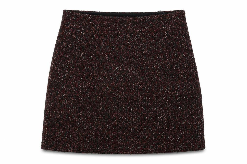 Front view of Warehouse women’s black a-line skirt, size UK 10