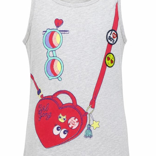 lina pink Girls Grey   Basic Tank Size 8 Years  - details on chest