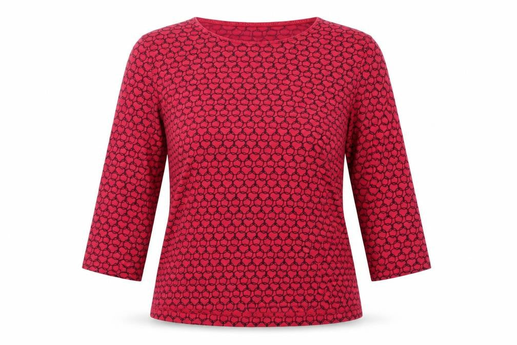 Front view of TIGI women’s pink geometric t-shirt, size UK 10
