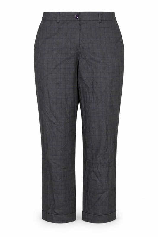 Front view of Marks & Spencer women’s grey check sweatpants, size UK 16, 21-inch leg