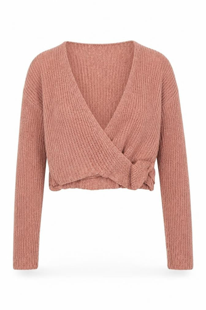 Front view of H&M women’s brown wrap jumper, size XS
