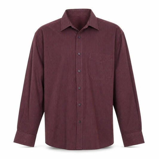 Front view of BHS men’s purple striped button-up, size 16