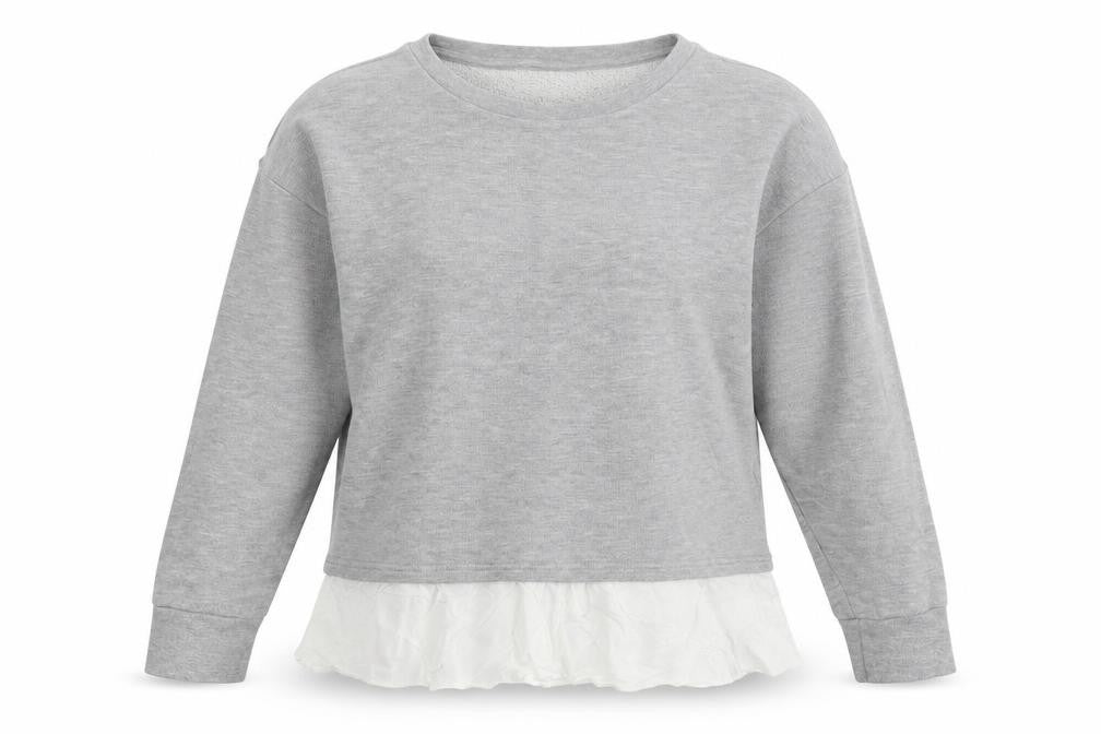 Front view of Topshop women’s grey pullover sweatshirt, size UK 6