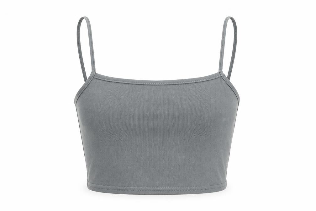 Front view of PRETTYLITTLETHING women’s grey cropped tank, size UK 4