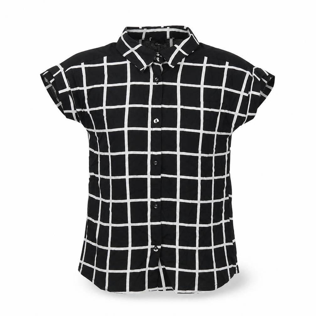 Front view of River Island girls’ black check basic button-up, size 10, years
